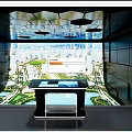 Modern Control Room With Interactive Console And Large Cityscape Display Screen 3d model