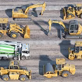 Various Types of Utility Vehicles Including Excavators Loaders Mixers and Rollers on Site