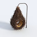 Teardrop Shaped Garden Ornament Made Of Straw With Circular Entrance And Metal Stand