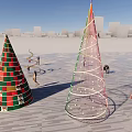 Commercial Landscape Design Featuring Spiral Conical Art Installations And People In Open Space