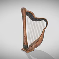 Wooden Classical Harp String Musical Instrument With Decorative Design And Handcrafted Details 3d model