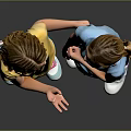 Two Happy Girls Talking And Interacting In Colorful Shirts And Pants On Gray Background