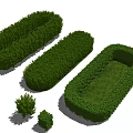 Trimmed Garden Bushes in Oval Rectangular and Small Round Shapes for Landscaping