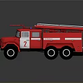 Red 3D Rendered Fire Truck With Ladder And Number 7 On Body