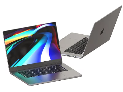 Apple Silver Laptops With Open Vibrant Colorful Display And Sleek Design 3d model