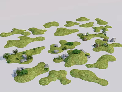 Garden Miniature Landscapes Featuring Green Grassy Patches Rocks And Small Plants 3d model