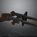 Vintage Weapons With Wooden Stocks And Metal Barrels On Black Stand