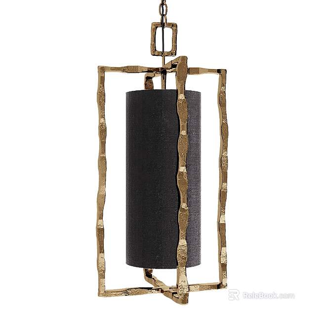 Modern Artistic Jewelry Design With Golden Textured Frame And Black Cylindrical Element 3d model 