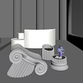 White Column Inspired Leisure Chair With Side Table And Blue Flowers In Modern Minimalist Space