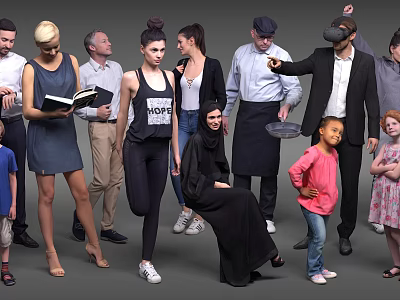Diverse Group of People Standing Together With Various Attire and Activities 3d model