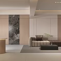 Modern Living Dining Interior With TV Wall Marble Wooden Accents And Bar Stools