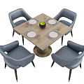 Various Dining Table And Chair Sets With Gray Chairs Light Wood Tabletop And Tableware 3d model