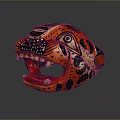 Colorful Leopard Head Mask With Red Black Spots Open Mouth And Sharp Teeth
