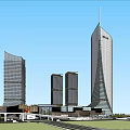 Luxury Commercial Complex with Gucci Coach Stores Modern Architecture Glass Facade and Landscaped Outdoor Area
