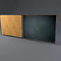 Musical Instruments And Art Supplies Display On Framed Corkboard And Chalkboard Panels