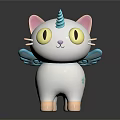Cute White Unicorn Cat Game Movie Character 3D Model With Blue Pink Horn And Wings
