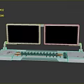 Retro Dual Screen Console With Brown Wavy Patterns And Red White Keyboard