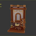 Miniature Scene Structure with Red Frame Arched Window Small Bookshelf Table Vase and Books