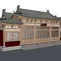 Ancient Chinese Architecture With Traditional Roof Overhanging Eaves Red Walls And Wooden Windows