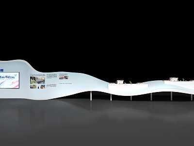 Wave Shaped Exhibition Booth With White Design Digital Screen And Display Area 3d model