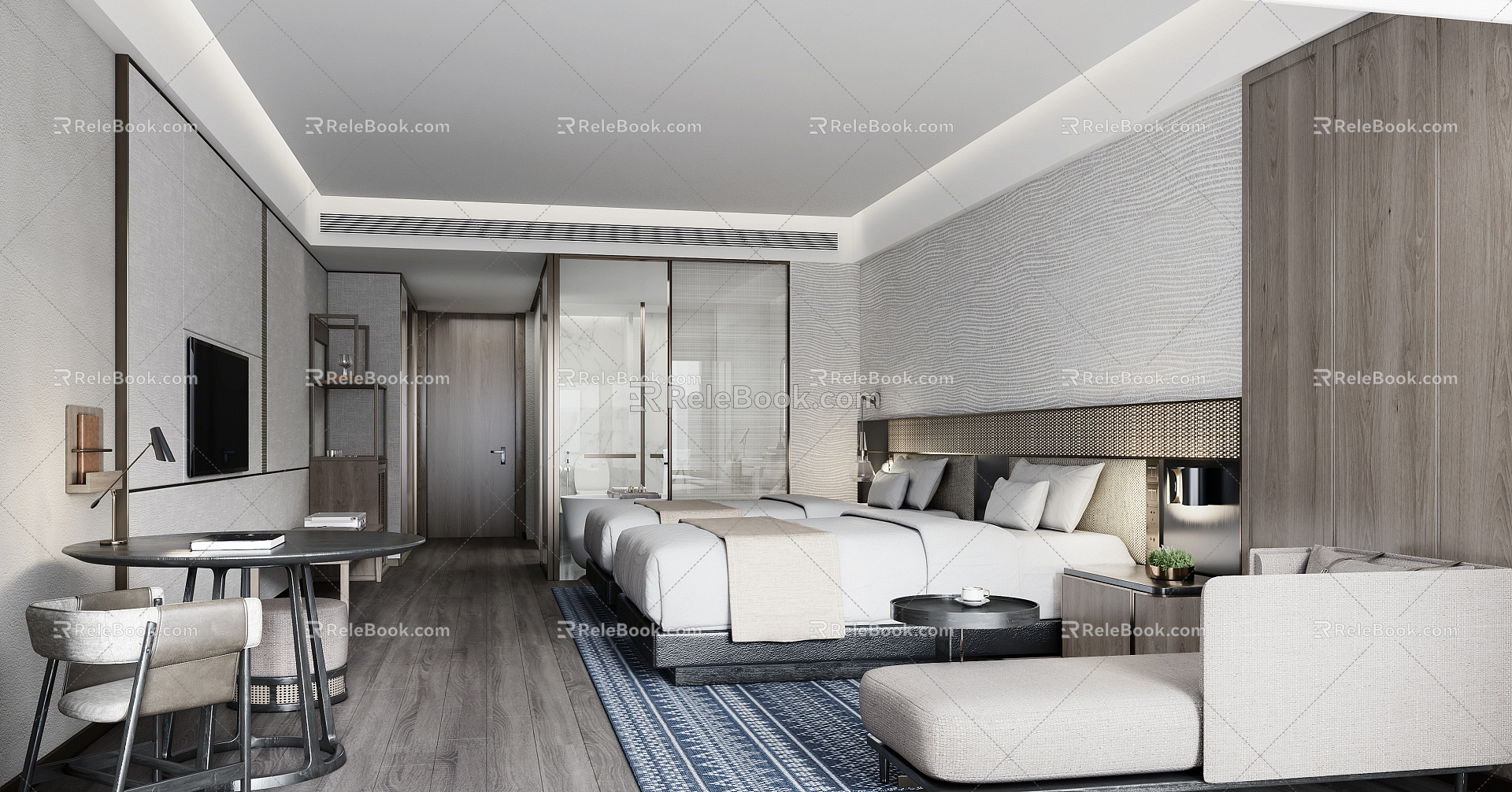 Modern Room Hotel Double Room 3d model