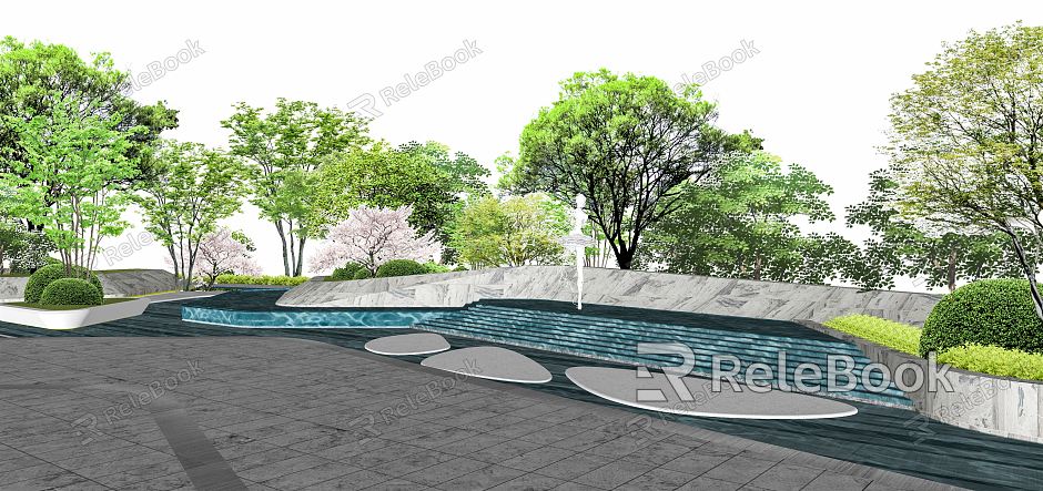 Modern landscape sketch waterscape wall spring model