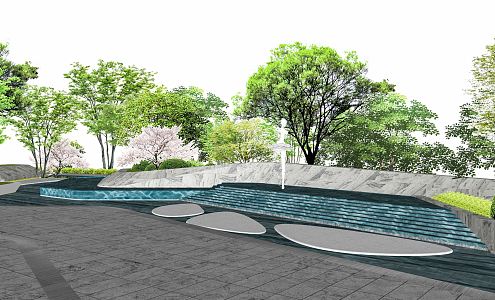 Modern landscape sketch waterscape wall spring 3d model