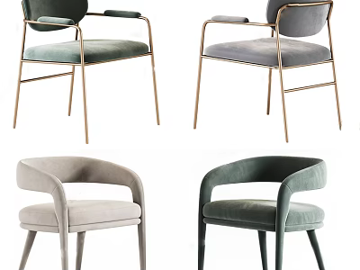Modern Leisure Chairs with Curved Arms Metal Legs and Upholstered Seats in Various Colors 3d model