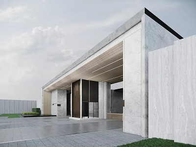 Modern Entrance Gate With Open Design Marble Wall Gray Tone And Courtyard 3d model