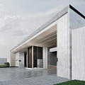 Modern Entrance Gate With Open Design Marble Wall Gray Tone And Courtyard