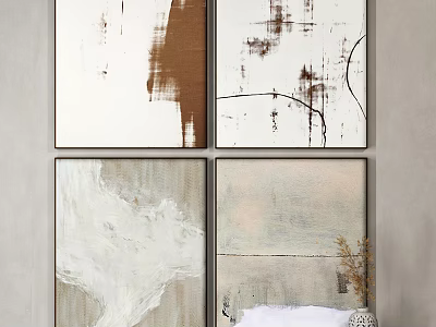 Set of Four Abstract Paintings with Neutral Tones and Brush Strokes for Modern Wall Decor 3d model