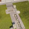 Outdoor Garden Space With Grass Area Stone Pathway Water Feature And Solar Panel
