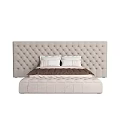 Modern Upholstered Double Bed With Tufted Beige Headboard And Neutral Pillows Comforter 3d model