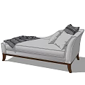 Light Gray Chaise Lounge With Plaid Blanket And Wooden Legs And Soft Cushions
