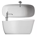 Modern Free Standing White Bathtub With Sleek Design And Chrome Faucet