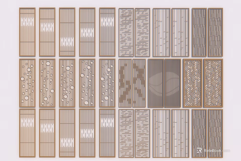 Various Decorative Room Screens With Diverse Patterns And Design Styles 3d model