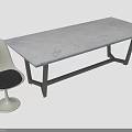 Modern Marble Top Dining Table With Black Metal Legs And Grey Chair