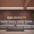 Modern Hotel Mahjong Room Interior With Wooden Ceiling Sofa Window And Dining Table