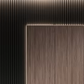 Modern Wooden Feature Wall With Vertical Dark Stripes And Light Panels