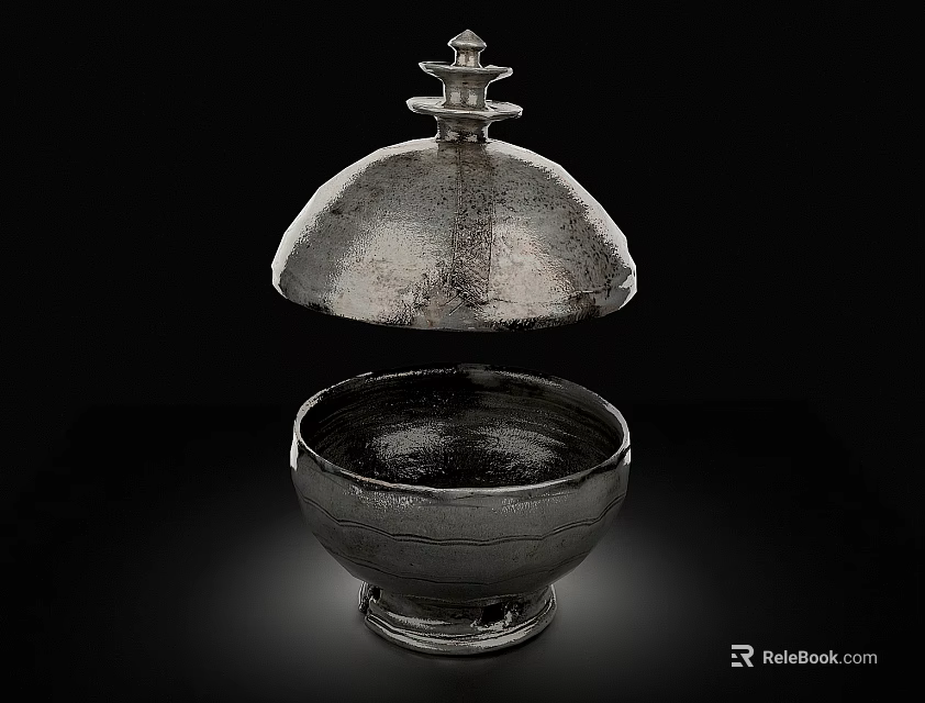 Ceramic Vessel With Lid Featuring Sleek Design And Textured Surface On Dark Background 3d model 