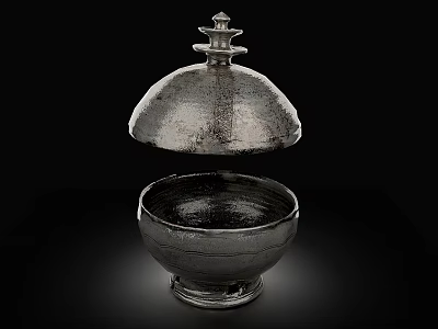 Ceramic Vessel With Lid Featuring Sleek Design And Textured Surface On Dark Background 3d model