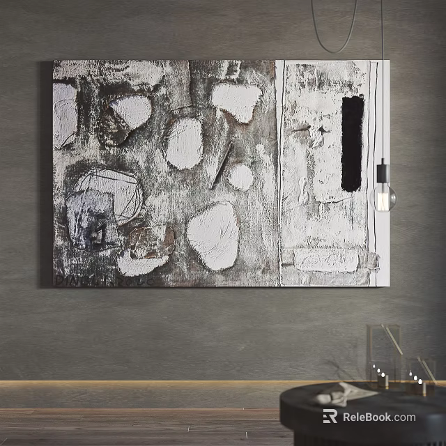 Abstract Textured Painting Hanging On Gray Wall With Accent Lamp 3d model 