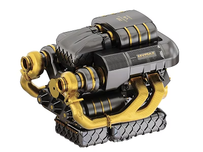 High Performance Gold And Black Engine With Mechanical Design And Detailed Components 3d model