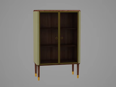 Modern Dark Wood Sideboard With Glass Doors Light Green Frame And Gold Accent Legs 3d model