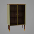 Modern Dark Wood Sideboard With Glass Doors Light Green Frame And Gold Accent Legs