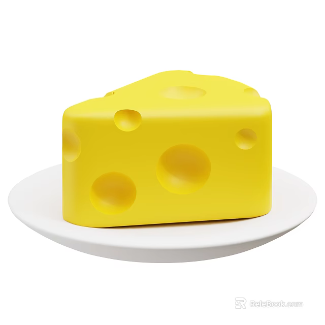 Fresh Delicious Yellow Cheese with Holes Served on White Plate 3d model 