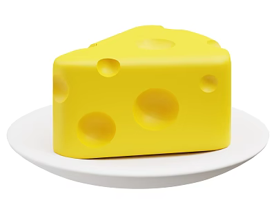 Fresh Delicious Yellow Cheese with Holes Served on White Plate 3d model