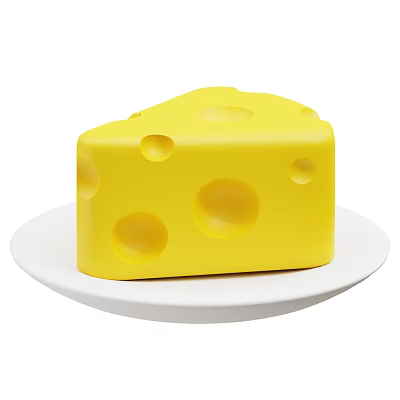 Fresh Delicious Yellow Cheese with Holes Served on White Plate 3d model