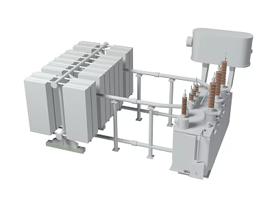 Industrial Power Transformer With Cooling Fins Coils And Metal Frame Structure 3d model