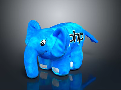 Blue Elephant Plush Toy With Cute Face And PHP Text Design 3d model